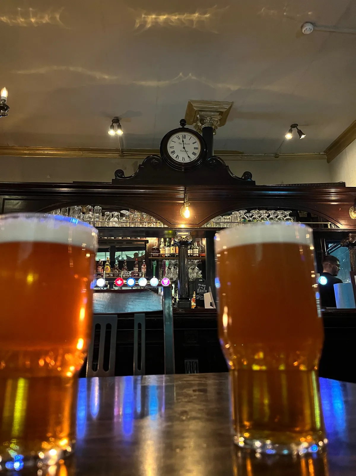 Two pints of house ale at The Albert in London