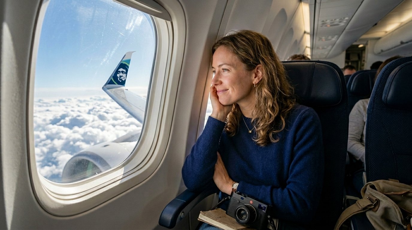 Traveler reflecting on Alaska Atmos Rewards vs Delta SkyMiles choice 2026
