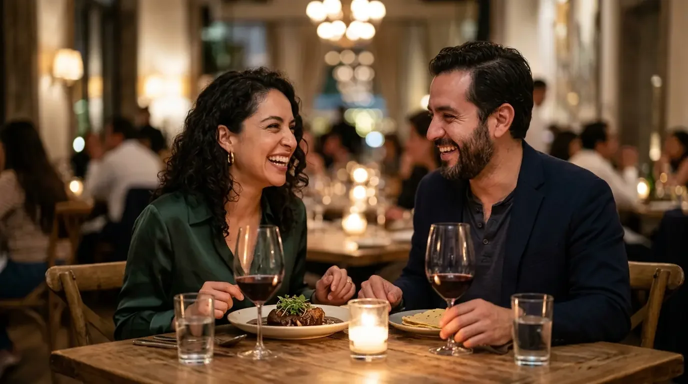 Couple enjoying upscale dining experience with premium credit card credits