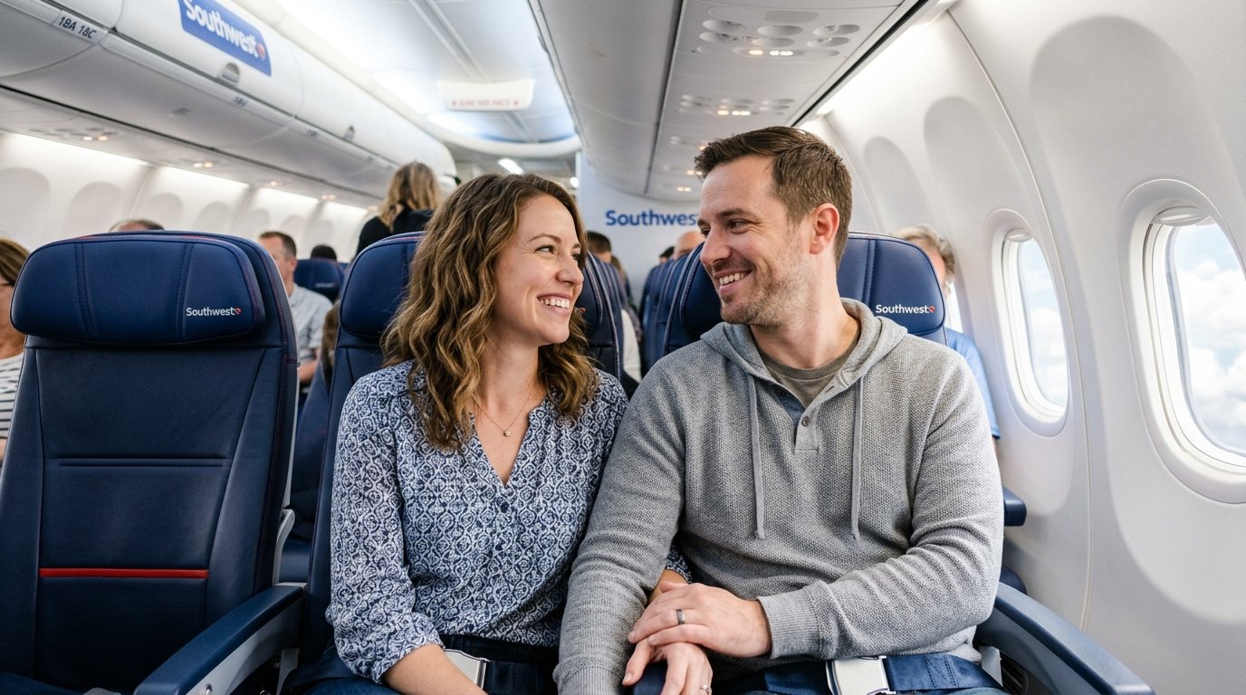 Best Southwest Airlines credit cards 2026 comparison – solo traveler on Southwest flight with Companion Pass perks