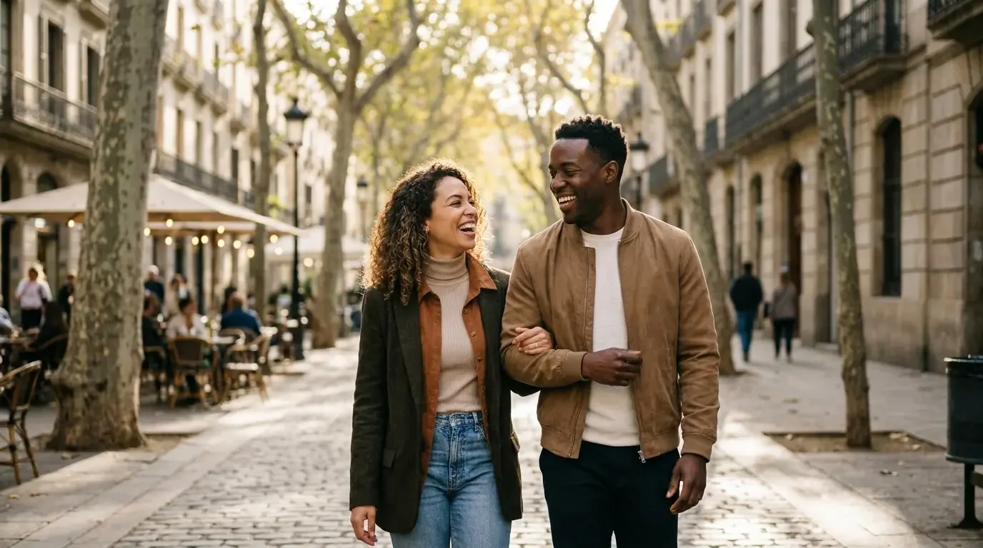 Couple enjoying city stroll after luxury redemption with Bilt Rewards