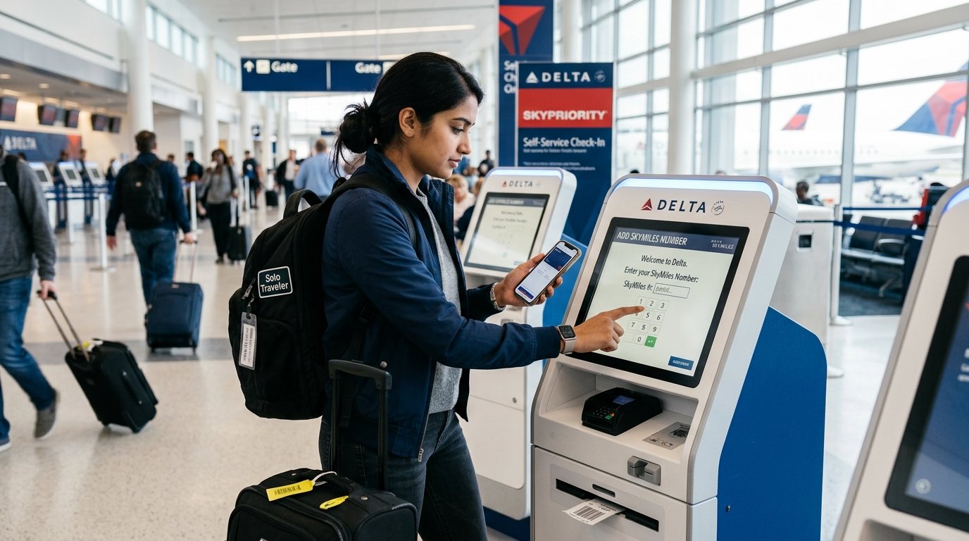 How Delta credit card free checked bags 2026 works – add primary SkyMiles number to reservation step-by-step