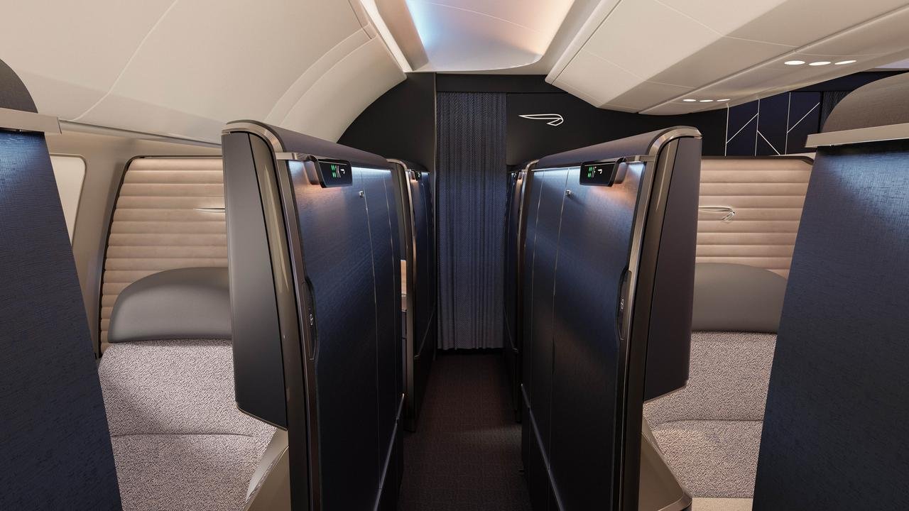 Aisle between enclosed British Airways first class suite seats