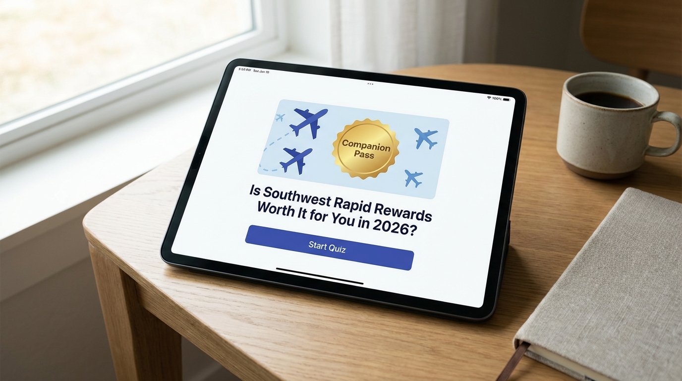 Tablet showing a Southwest Rapid Rewards quiz with a Companion Pass badge