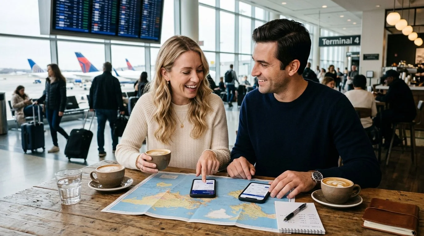 Couple deciding between United MileagePlus and Delta SkyMiles 2026